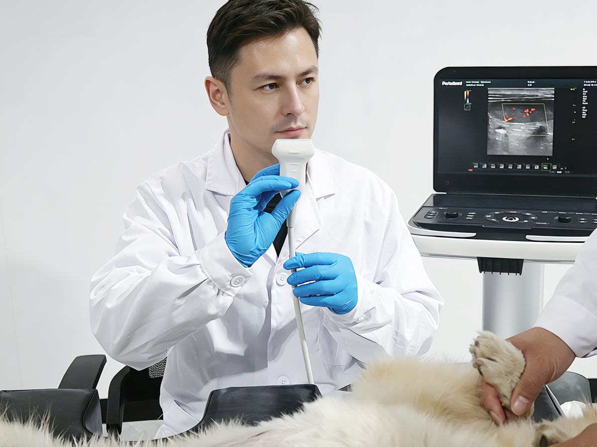 Veterinary ultrasound examination in an animal hospital