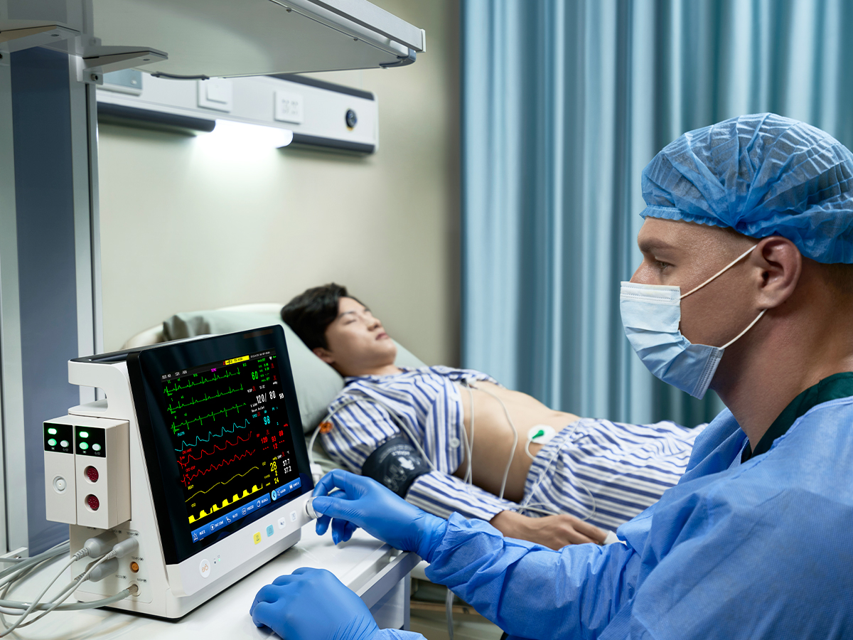Multi-parameter patient monitor at the bedside in an intensive care unit