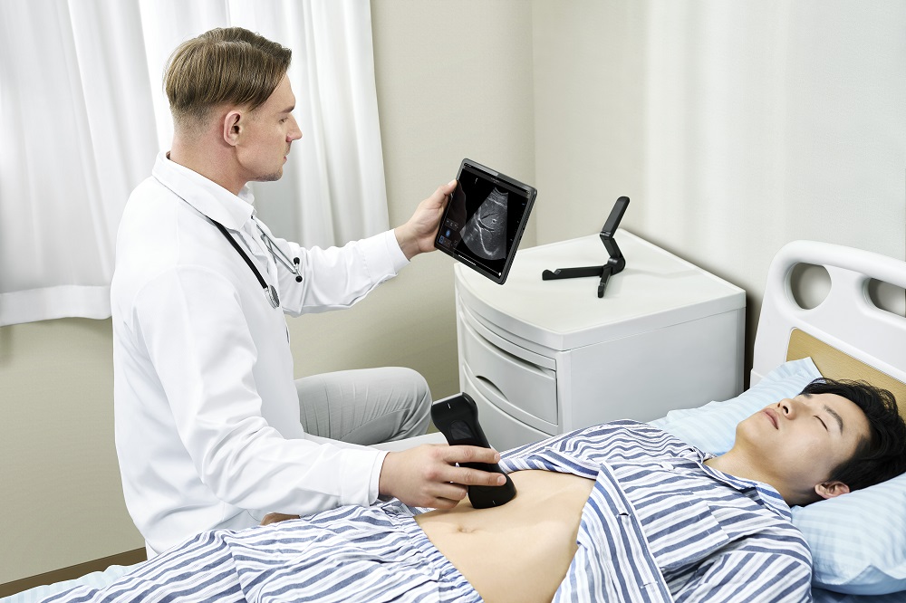 Clinician using handheld ultrasound
